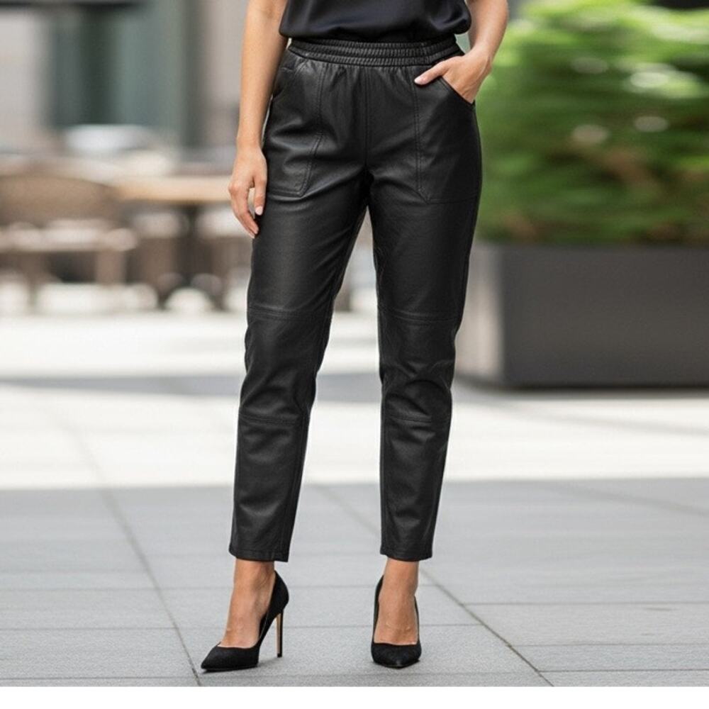 Vintage 90s Charles Klein Leather Pants Womens S Black High Rise Rock Retro Moto
